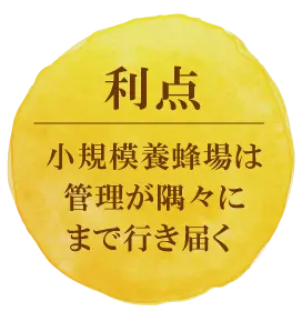 利点、小規模養蜂場は<br>管理が隅々にまで行き届く